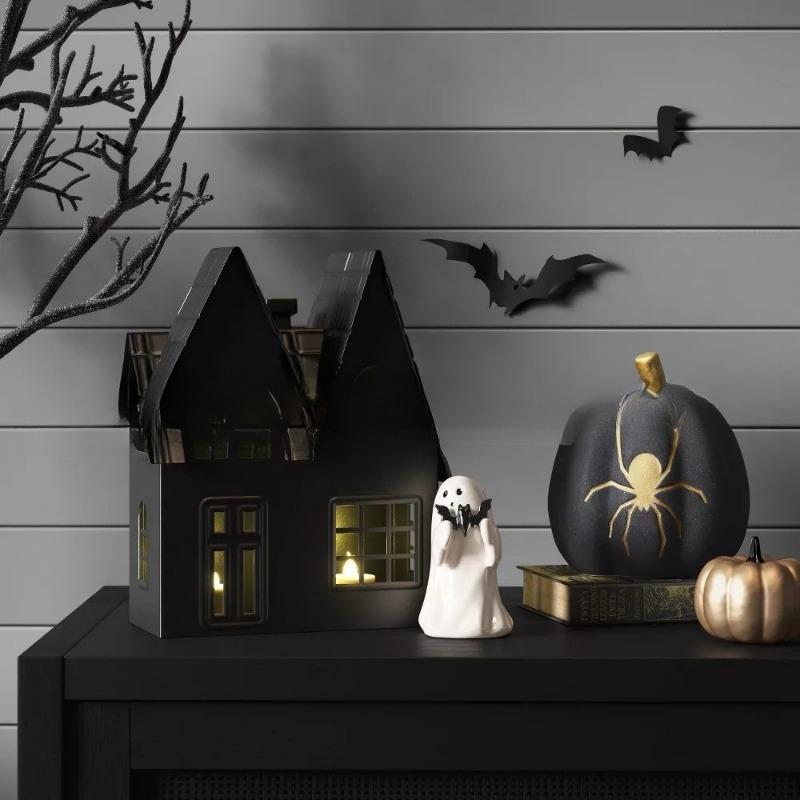 Halloween Niedlicher Harzgeist mit rosa Kürbis Fledermaus Harzstatue Halloween DIY Dekorat Puppe Heimparty Festival Originalität Geschenk