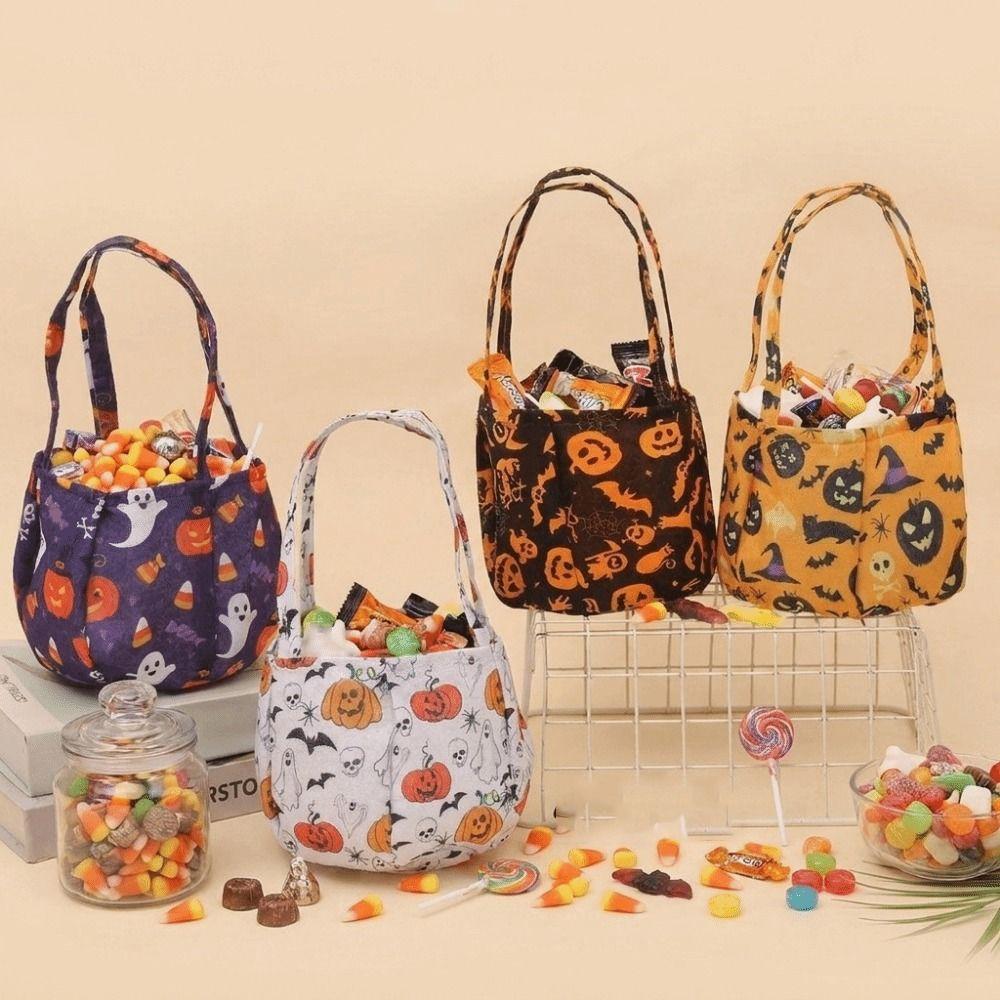 Portable Halloween Candy Bag Non-Woven Pumpkin Candy Bucket Tote Bag Candy Bucket Kids Party
