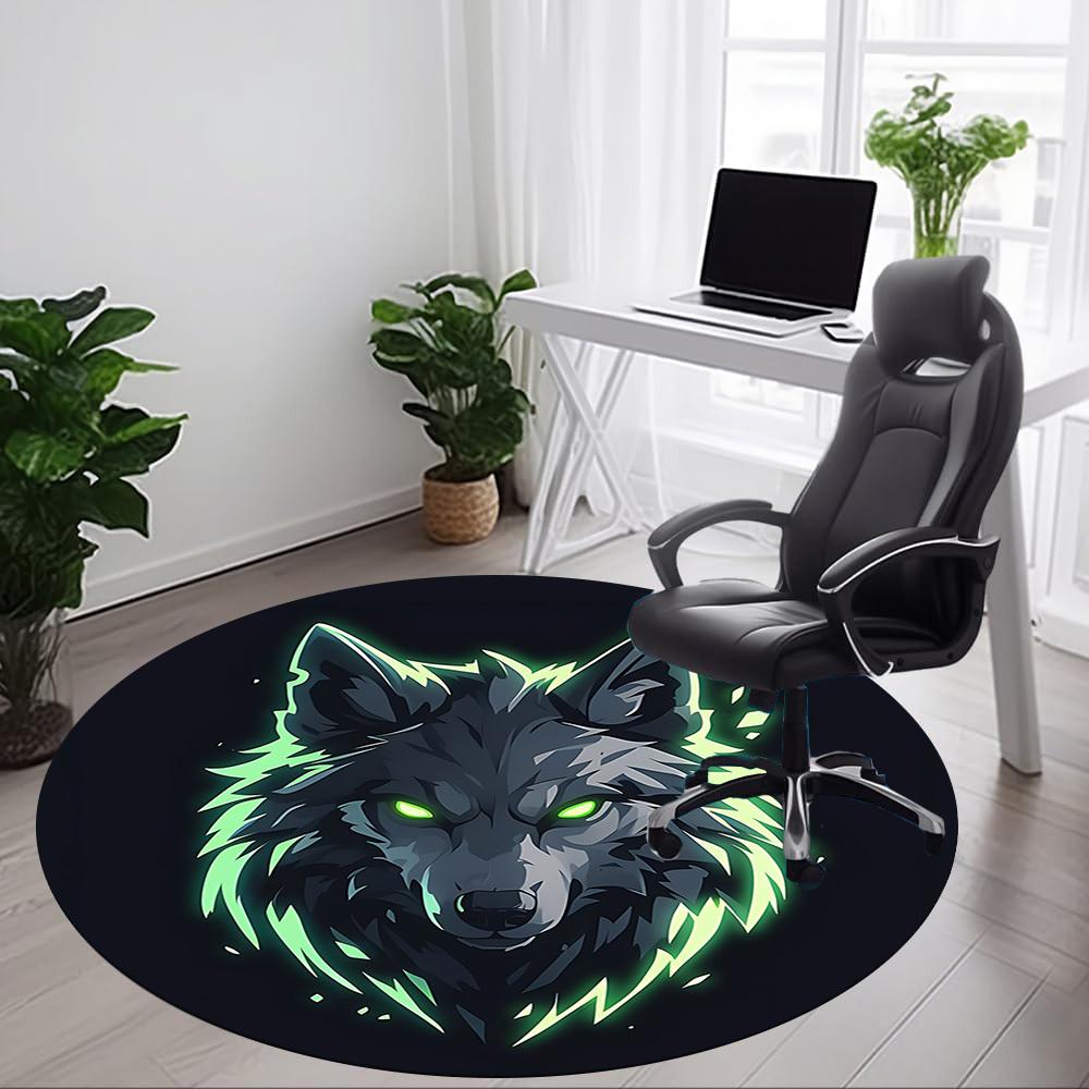 1pc Wolf Neon Office Round Area Rug, Under Office Chairs Bedroom Living Room Home Decor, Room Deco, Available in Various Sizes