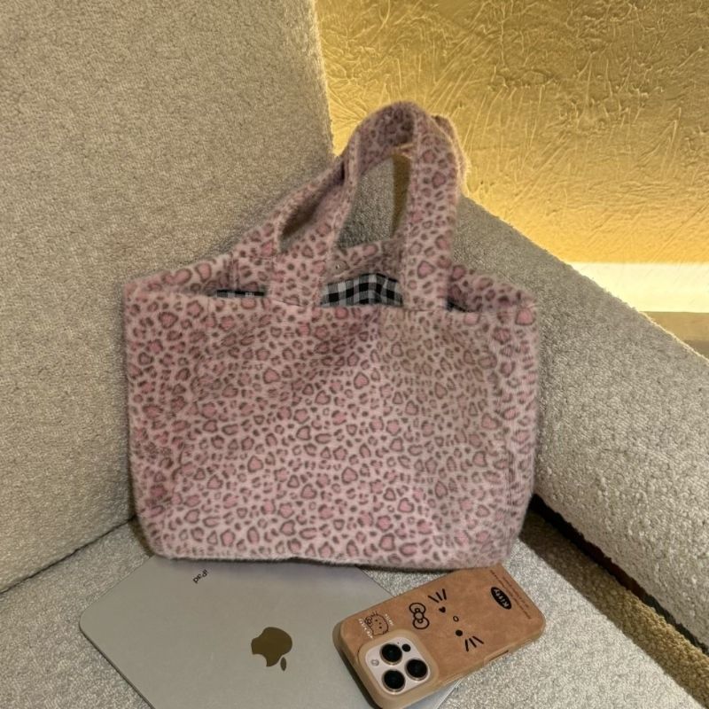 

JIAERDI Sweet Cute Pink Leopard Handbag Women Plush Large Capacity Shoulder Bag Ladies Winter New Versatile Fashion Commute Bag 27x21x9cm розовый