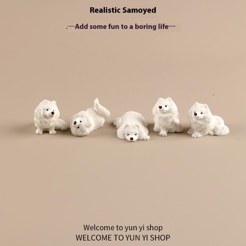 5 stk Miniature Hvalpe Eventyrhave Dekoration Kawaii Harpiks Tegneserie Dyr Hvid Hund DIY Boligindretning Dukkehus Tilbehør