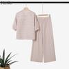ZANZEA Women 3/4 Sleeve Blouse and Pants Plaid Print Two Piece Suit Sets