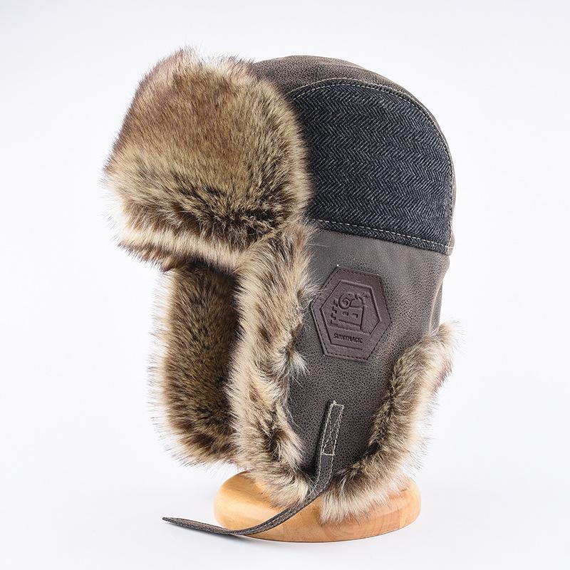 Leather Hat Men Winter Padded Thickened Warm Ear Protection Lei Feng Cap Female Outdoor Cycling Biking Flight Cap