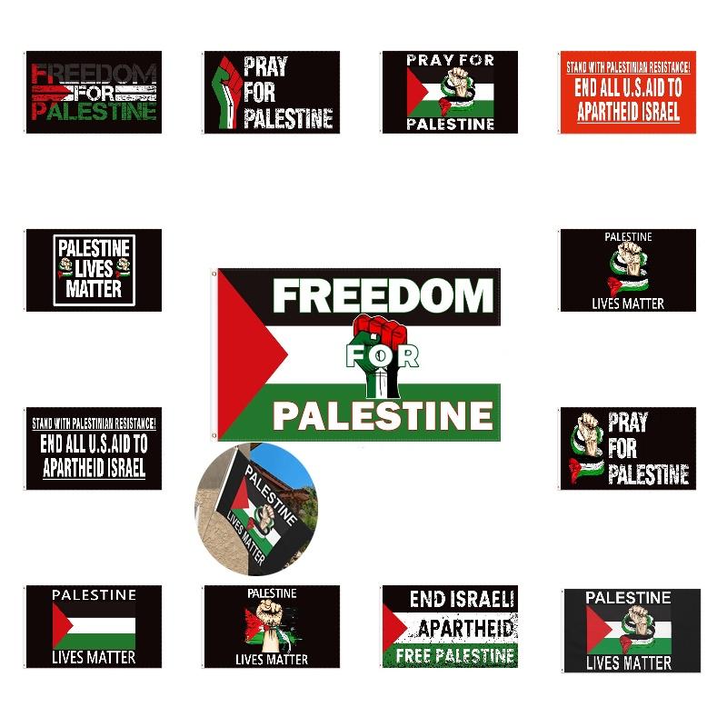 Palestine Flag Premium Quality Polyester Material Outdoor Flag Plastic Flagpole Size Options Available Vibrant Colors Suitable For Various Occasions