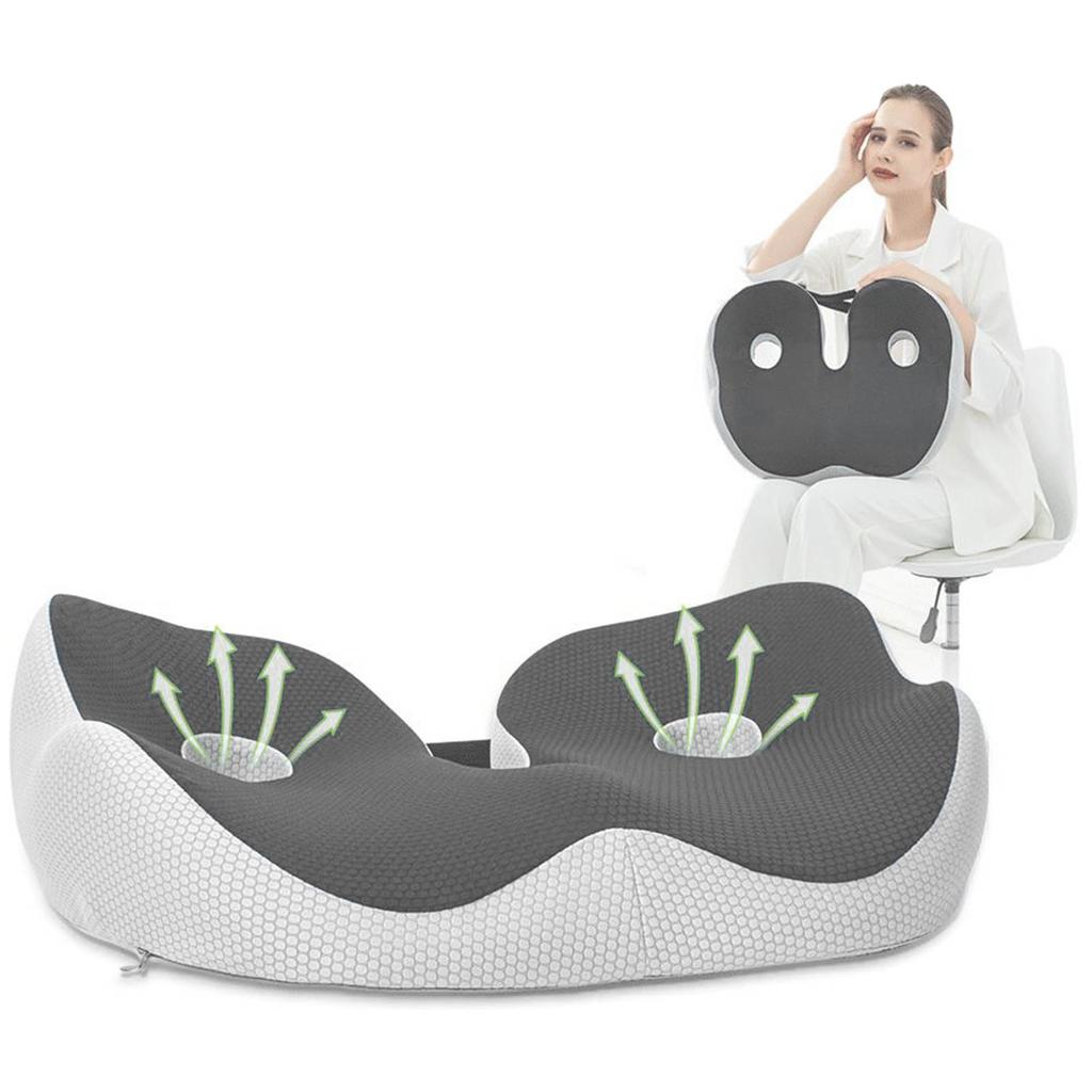Seating Cushion Soft Comfortable Breathable Buckle Curved Chair Cushion for Office Working Dark