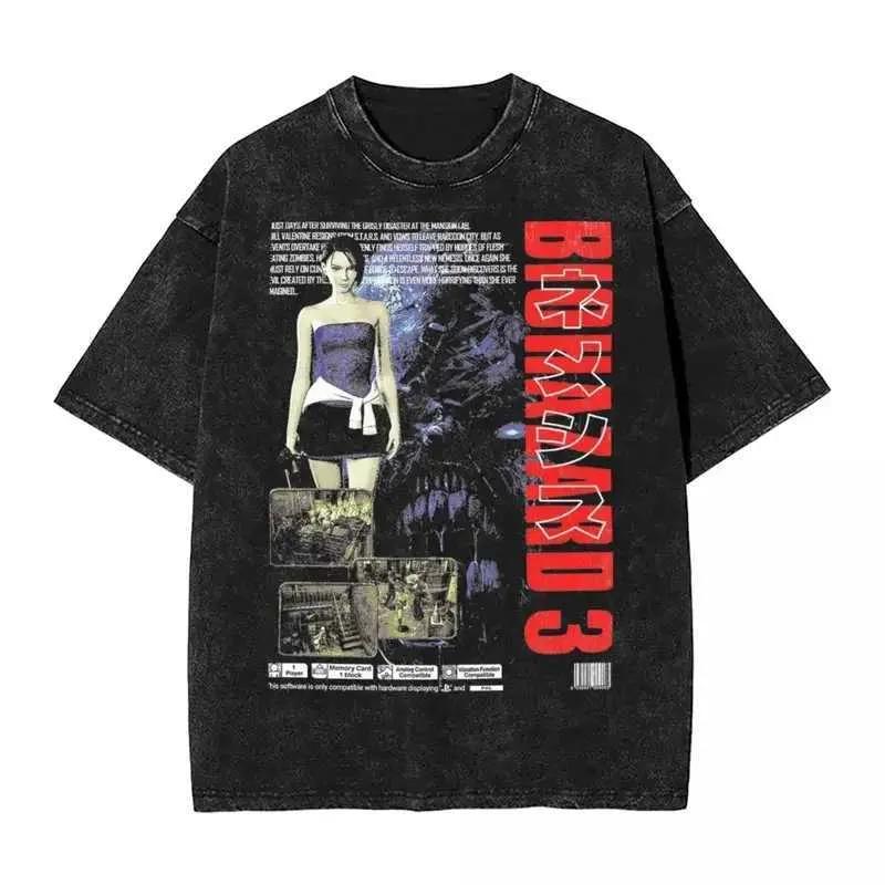 Residents Evils Biohazard 3 T Shirt Washed Short Slve Harajuku T-Shirts Horror Game Fashion Men Women Tops Graphic Tops Ts L260328