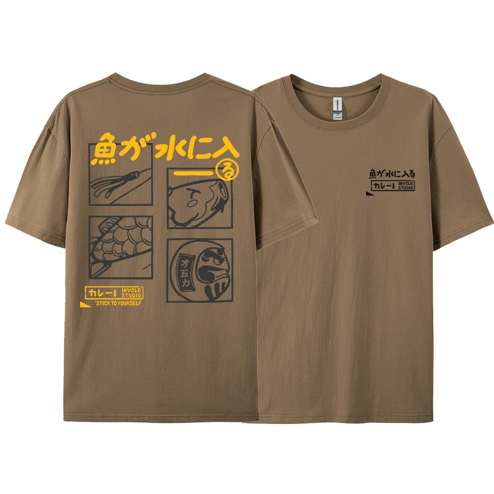 Japansk Retro Mode Fisk T-shirt Herr Dam Kortärmad Oversized Lös Bf Stil Par Student Halvärmad Rolig Topp T-shirts