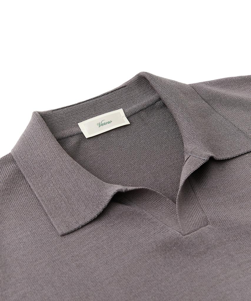 VERNO 26Ssll Open Collar Knit Gray