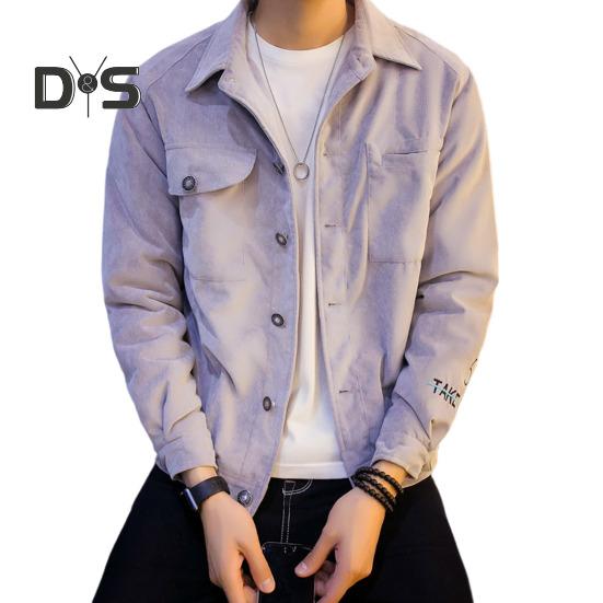 Autumn Winter Cargo Coat Lapel Long Sleeve Solid Color Suede Jacket with Pockets Buttons Closure Men Casual Outwear