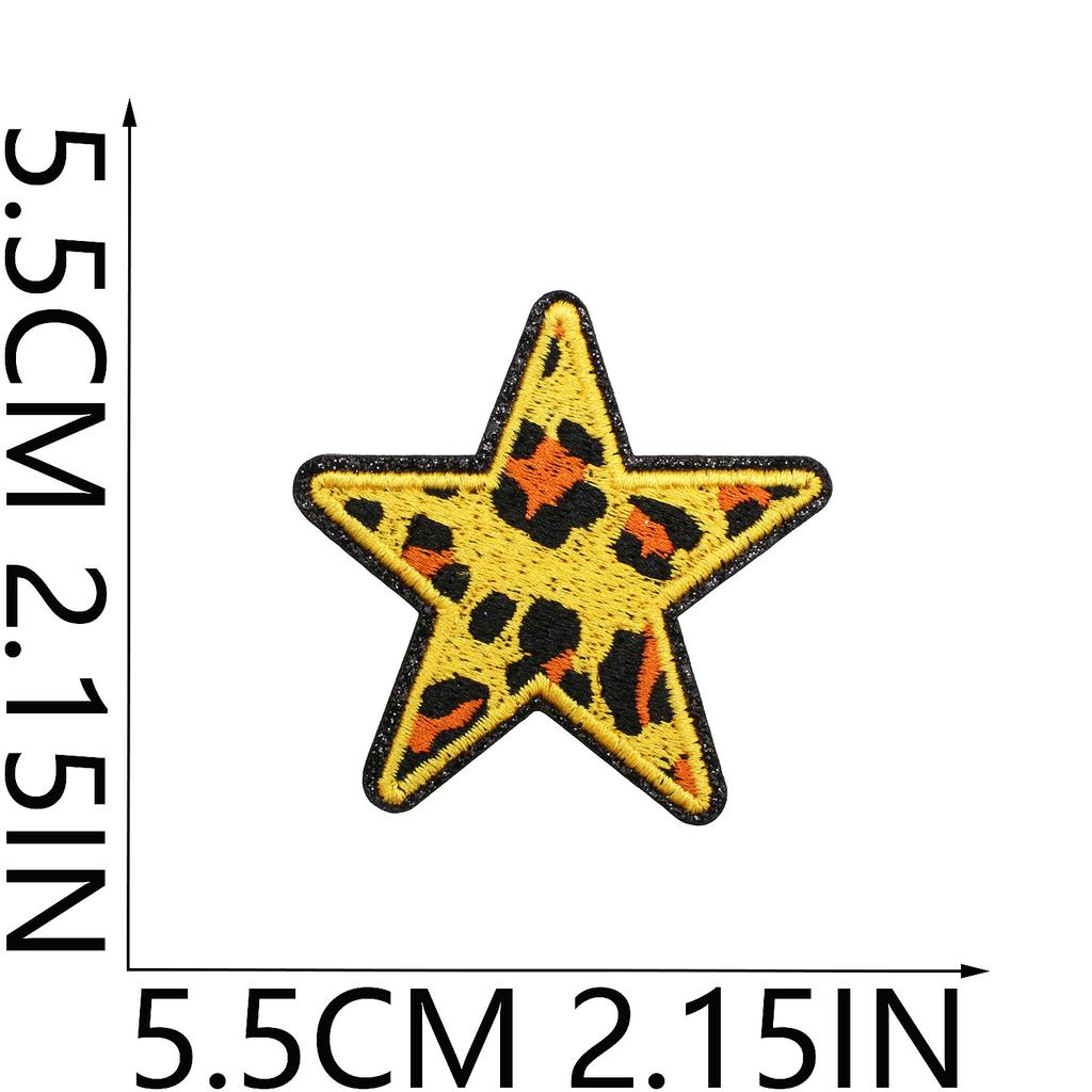Leopard Print Embroidery Cloth Sticker Grit Leather Five-Pointed Star Patch Sticker Bag With Color Pattern Computer Embroidery Label