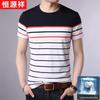 Hengyuanxiang Men's Color Block Stripe Liquid Ammonia Cotton T-Shirt