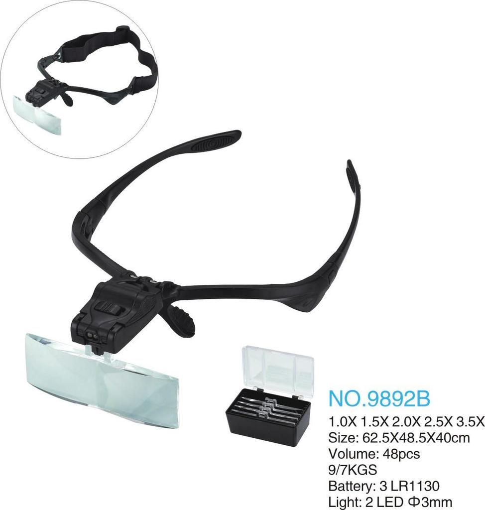Elderly Reading Magnifier Glasses with LED Light - 5 Interchangeable Lenses for Jewelry & Antiques