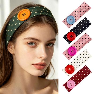 Summer Elastic Headband, Pure Color Dot Print Headband with Button Decor, Versatile Hair Accessories for Daily Party Outing Hair Decoration