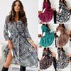Europäisches & Amerikanisches Damen Herbst V-Ausschnitt Langarm Bedrucktes Bindekleid