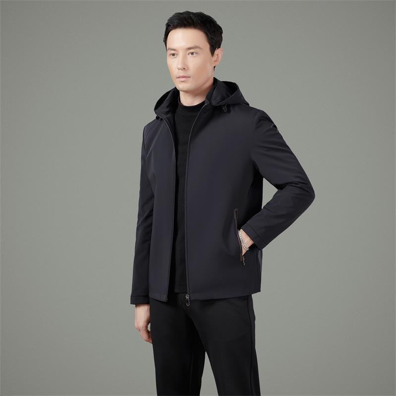 Men's Autumn 2025 Detachable Hood Business Casual Windbreaker Jacket