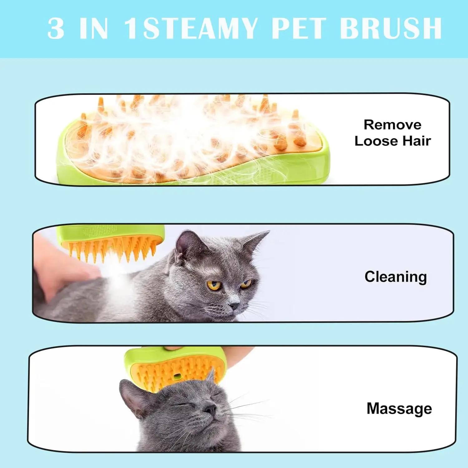 

3 in 1 Steamy Pet Brush Pet Spray Hair Removal Comb Steamy Dog Brush Multifunctional Cat Brush for Massage Grooming Comb Hair жёлтый