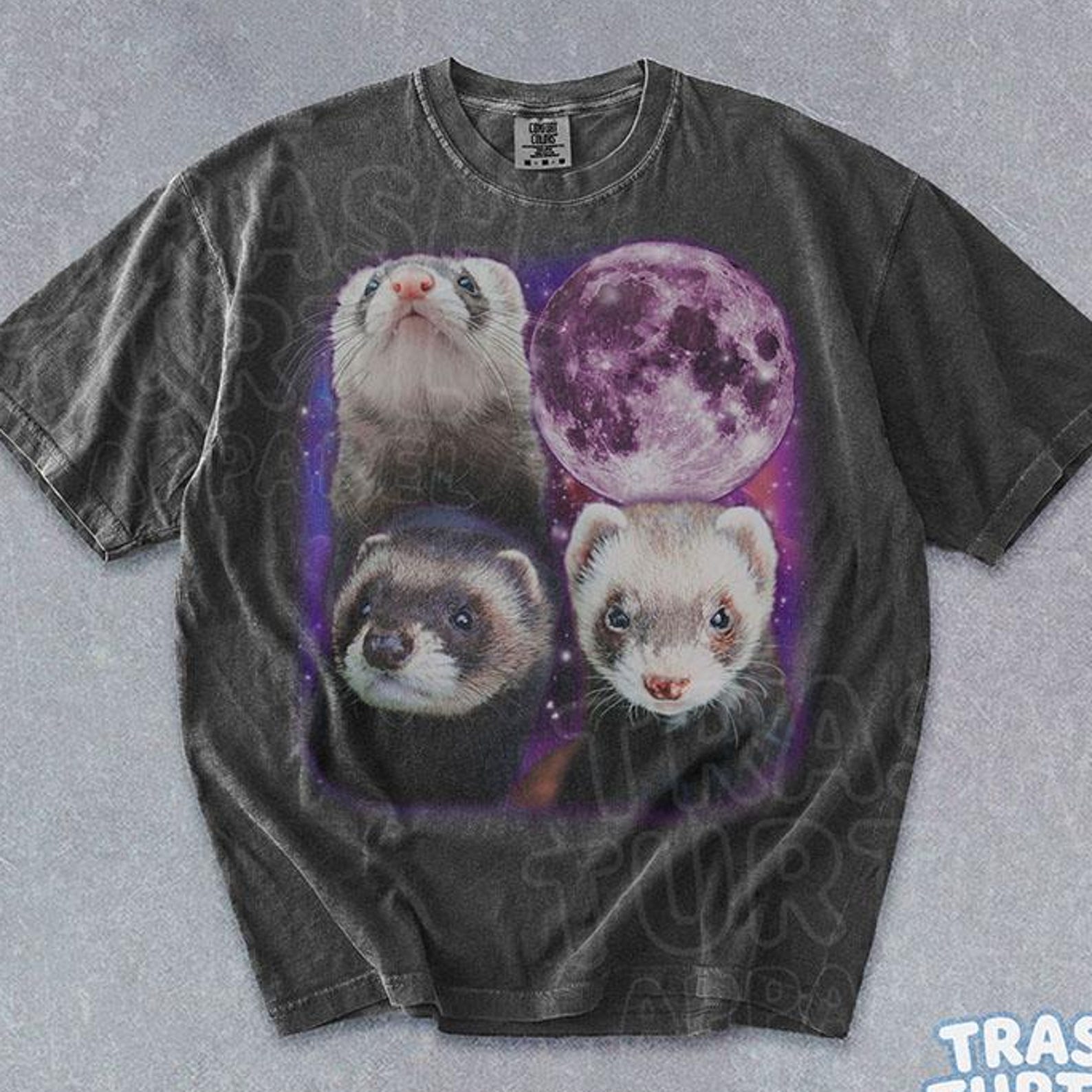 Three Ferret Moon Shirt Funny Cosmic Galaxy TShirt Ferret Lover T-shirt Graphic Space Gift 90s Tee S