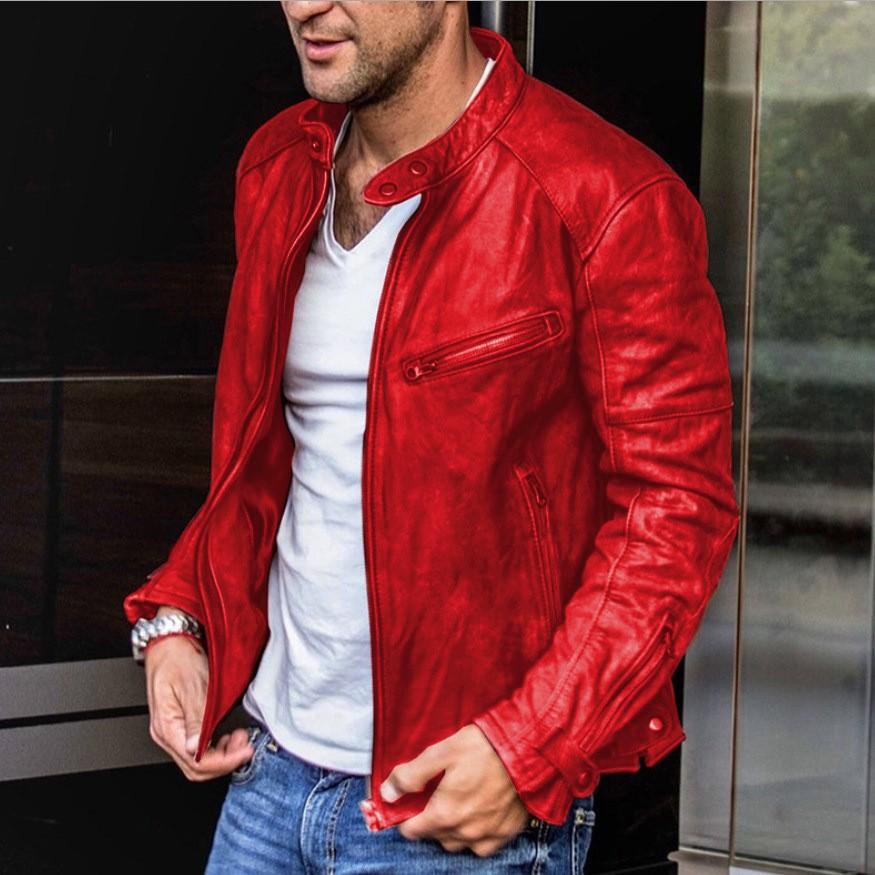 European and American men's clothing men's leather jacket men's youth stand-up collar punk men's motorcycle jacket men's hot-selling