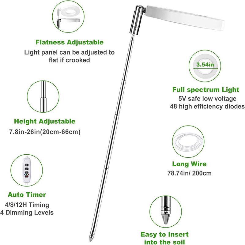 LED Angel Ring Grow Light: Retractable Full Spectrum Red/Blue for Succulents & Flowers - Includes Timer