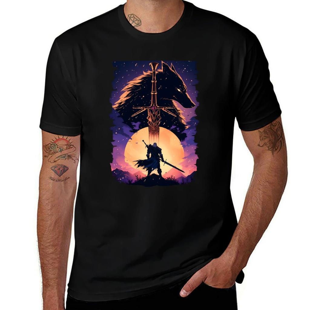 Lone Wolf by the Moonlight - Witcher T-Shirt T Shirt for Man 100 Percent Cotton T Shirt Man Casual T-Shirt