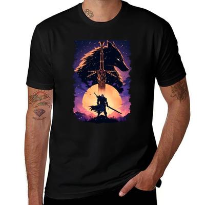 Einsamer Wolf im Mondschein - Witcher T-Shirt T-Shirt für Mann 100 Prozent Baumwolle T-Shirt Mann lässiges T-Shirt