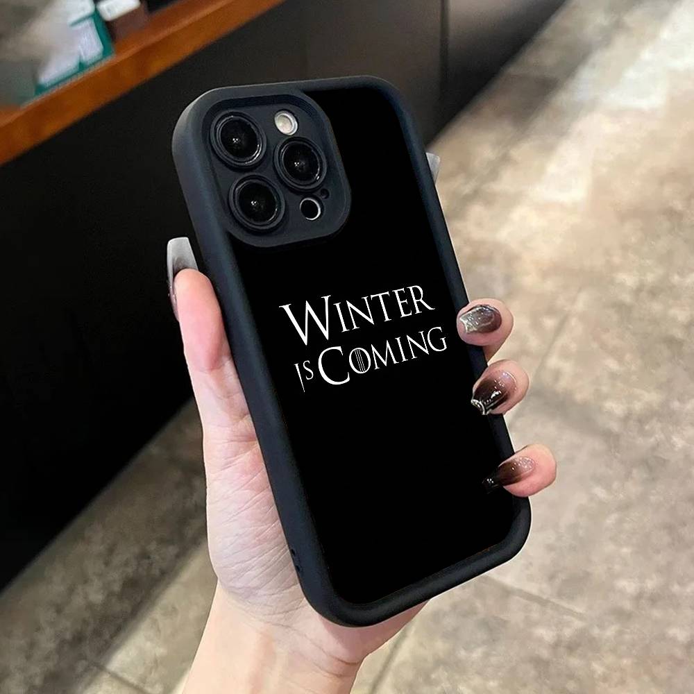 W-Winter Is C-Coming Phone Case For iPhone 17,16,15,14,13,12,11,Pro,Max,Plus,X,XS,SE4,E,Mini Black Thickened Border Case