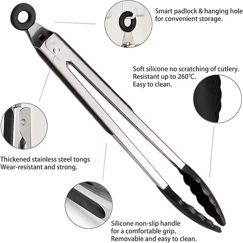 7912Inch Silicone Non-Slip Bbq Grilling Tongs Salad Bread Cooking Clip Clamp Serving Utensils Kitchen Stainless Steel Tong
