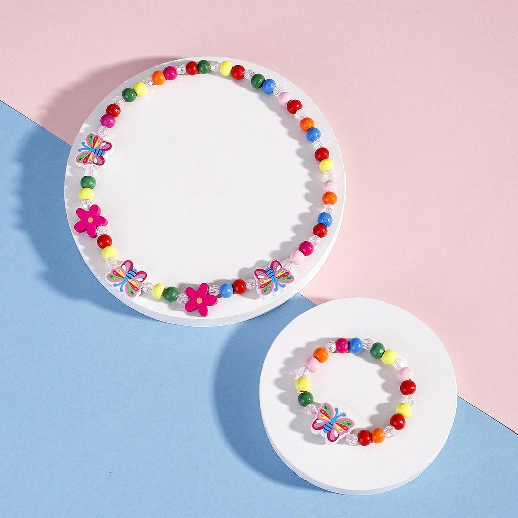 2pcs Children's Luminous Necklace Bracelet Set Cartoon Princess Jewelry Accessories Makeup Toys for Kids Girls Birthday Gifts