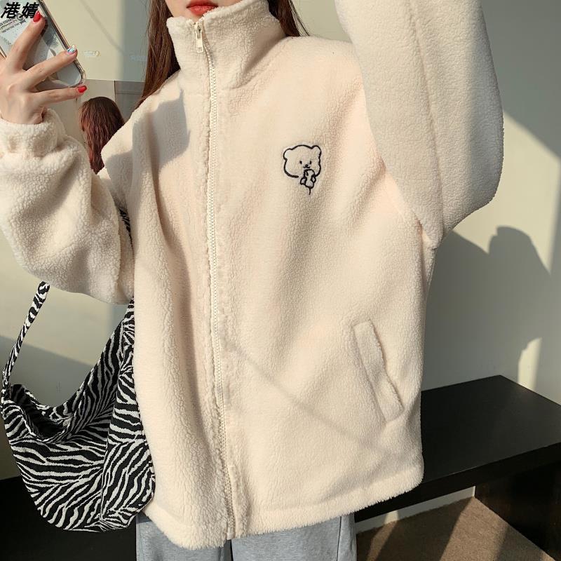 Autumn and Winter New Coat Women's Loose Embroidery Small Student Zipper Short Coat