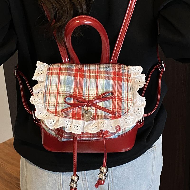 Cute Polka Dot Lace Backpack Bag Women's Autumn New Trend Fashion Bow Bucket Bag Small Backpack