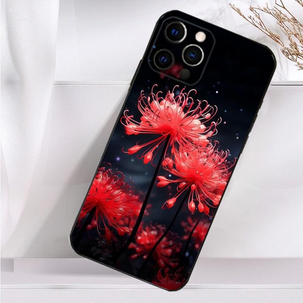 Rote Spinnenlilie Handyhülle Für iPhone 16,15,14,13,12,11 Plus,Pro Max,XS,X,XR,SE,Mini,8,7 Weiche Silikon Schwarze Hülle