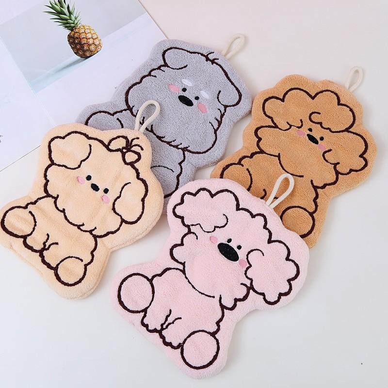 

Coral fleece puppy hand towel hanging type kitchen bathroom rag double layer thickened cartoon portable non-shedding handkerchief рожевий