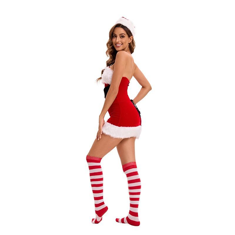 Christmas Dress Female Adult Christmas Hat Dress Set Christmas Day Carnival Party Dress