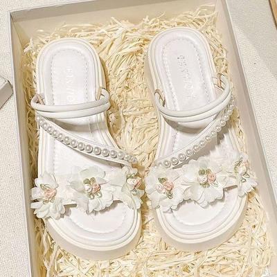 Fashion Flower Platform Heightening Pearl Sandals 2025 New Models with Skirts Two Wear Cool Slippers Women's Summer Wear