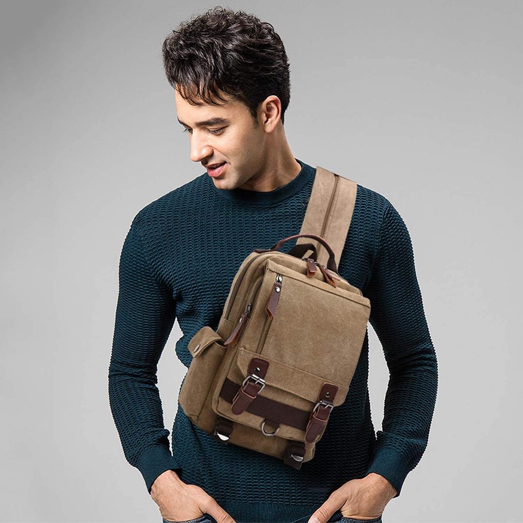 LeafIn Mini Lightweight Canvas Body Available in Two 8596 Backpack, Stylish, Bag, Unisex, Styles, (Khaki B)