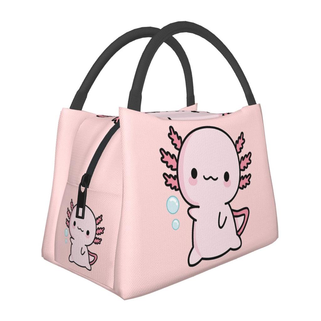 Cute Axolotl Salute Insulated Lunch Bag for Women Picnic Storage Food Boxes Portable Container Cooler Thermal Lunch Box Tote