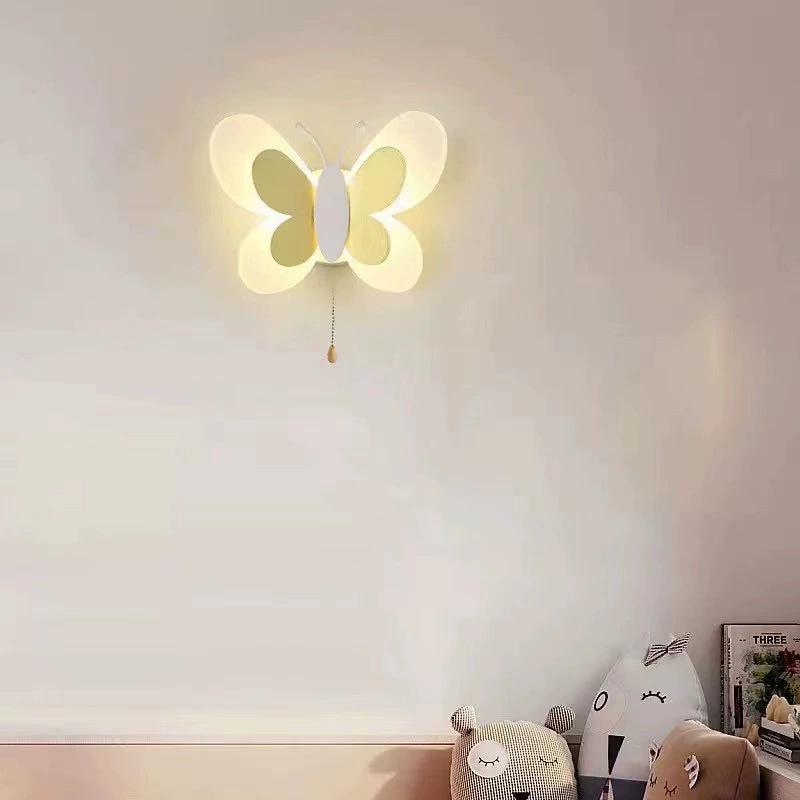 Nordic LED Butterfly Bedside Wall Lamp for Kids - Modern, Creative Bedroom Sconce