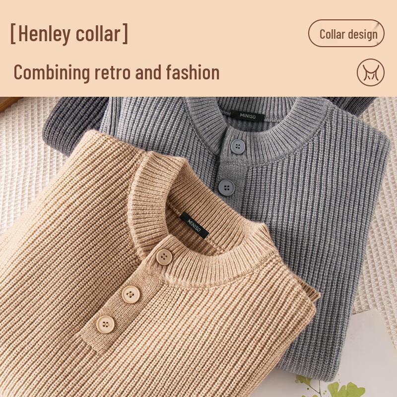 MINISO Men's Henley Collar Pullover Knit Sweater