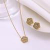 Exquisite Luxury Diamond Flower Necklace & Earring Set for Women, 18K Gold Plated Titanium Steel