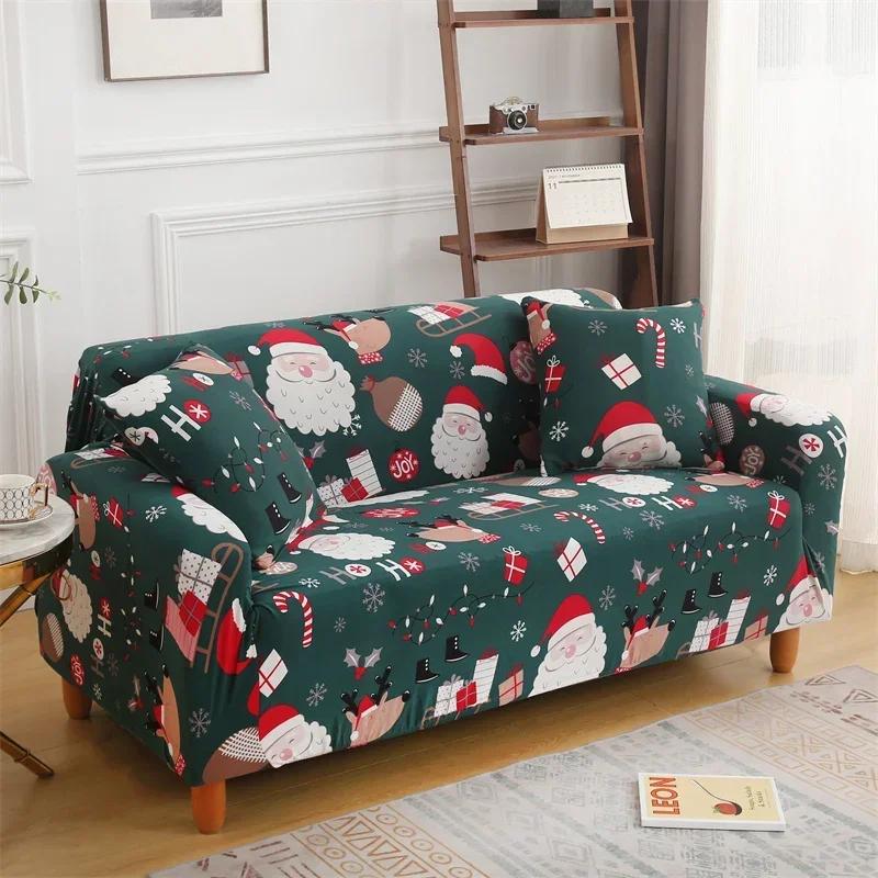 

Christmas Sofa Cover for Living Room Elastic Spandex L Shape Sectional Couch Slipcovers Home Decor Xmas Santa Clause Sofa Covers 1-Seat-90-140cm