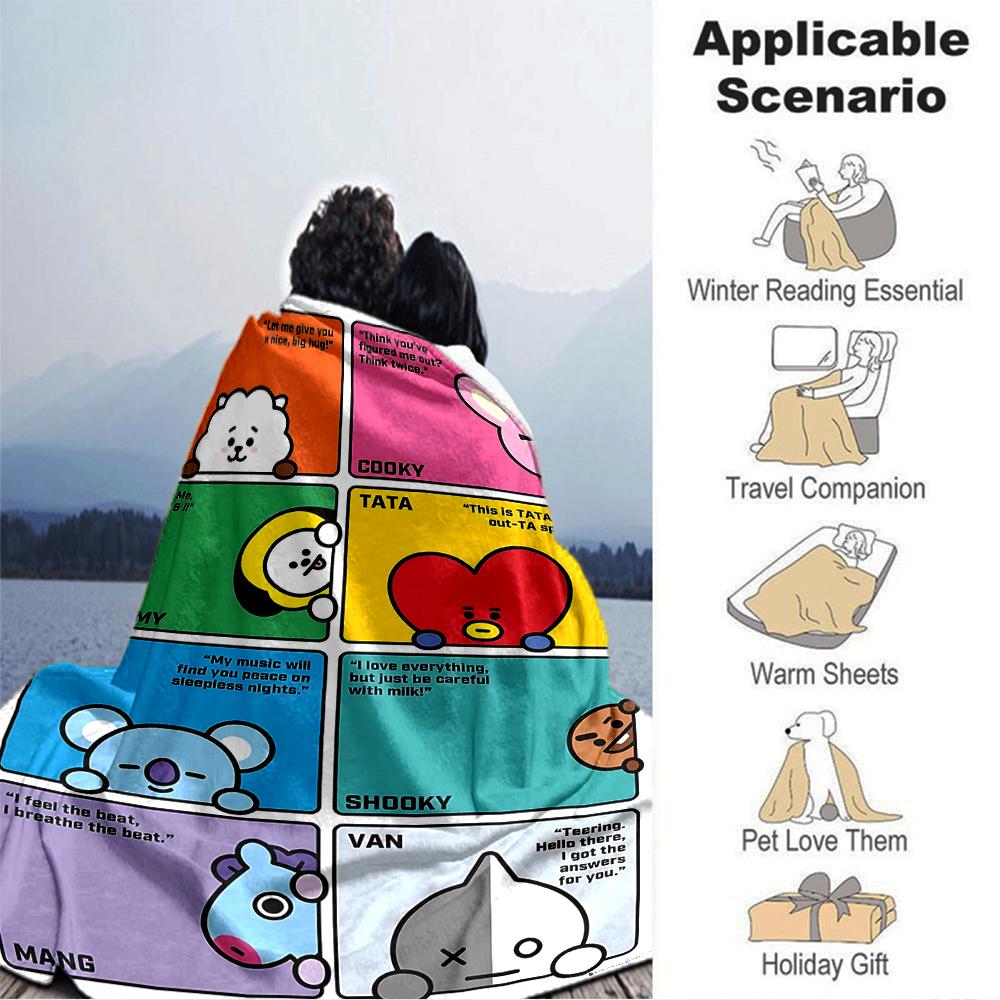 1Pc Bt21 Characters' Quotes Blanket Soft Throw Blanket For Home Bedroom Bed Sofa Travel Office Solid Christmas Blanket