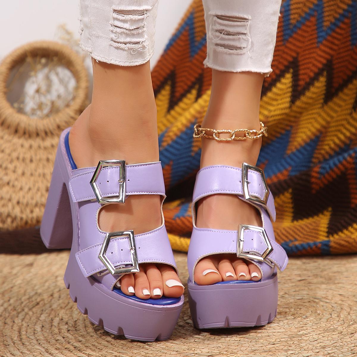 

Fashion Women High Heel Sandals Summer Platform Fashion Simple Slippers Women Buckle with High Heels Open-air High Heels Ladies Shoes 35