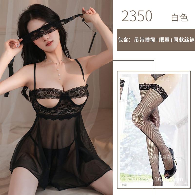 Sexy Mesh See-through Lace Erotic Underwear Hollow Breast Suspender Free Open Gear Uniform