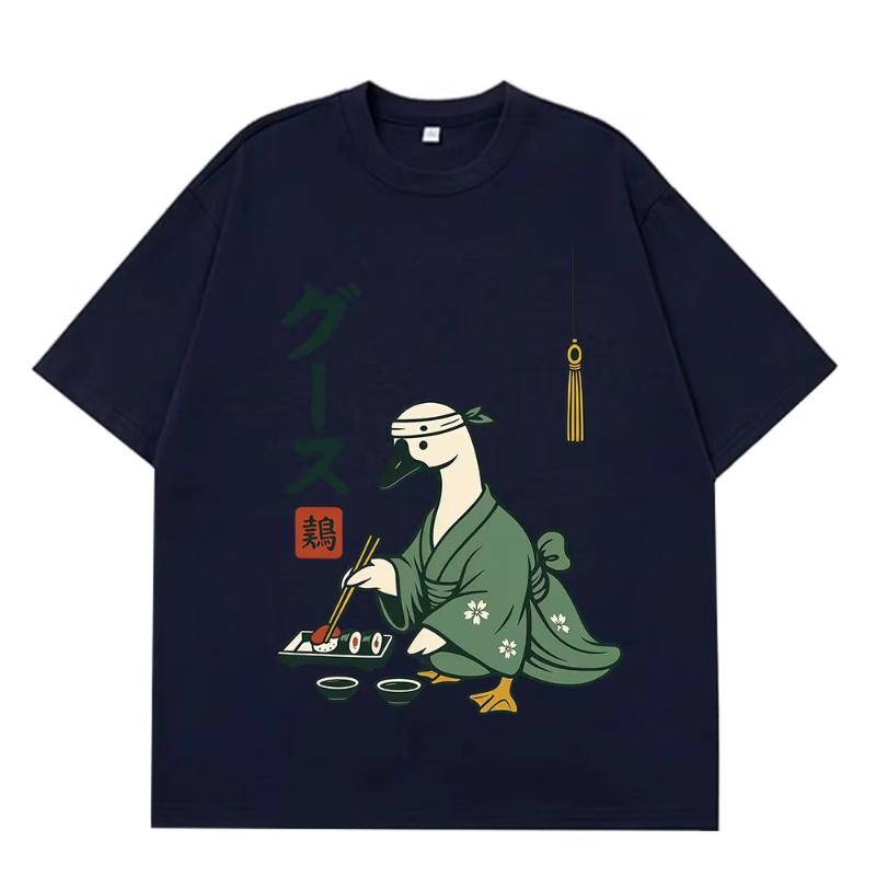 Japanese Goose Funny Sushi Goose Graphic T Shirt Unisex Unisex Fashion Tshirts Shortsleeved Casual Cotton Aesthetic Trend Tshirts