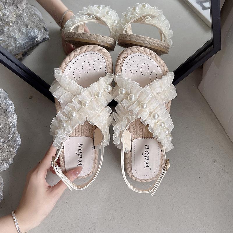 Platform Sandals Women's 2025 Summer New One-word Buckle with Muffin Soft-soled Female Students Beach Casual Sandals Women