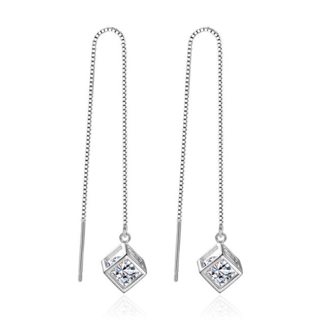 

Простые стильные длинные серьги-кисточки с цепочкой для женщин в корейском стиле, серьги-подвески в форме куба AAA, ювелирные изделия