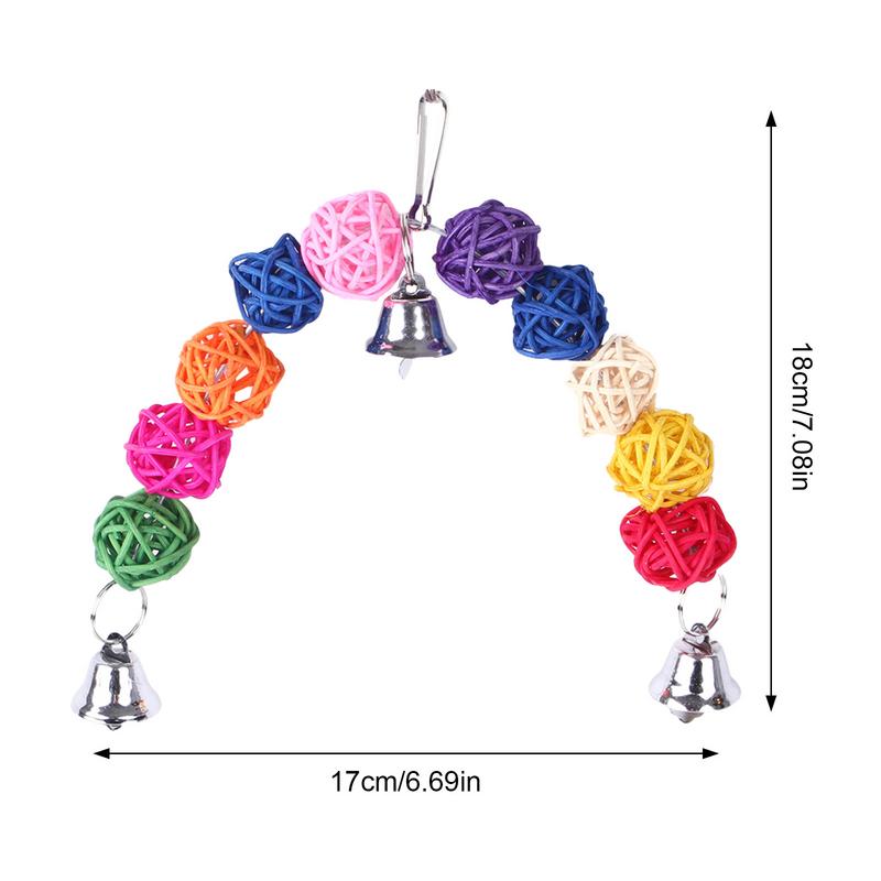 Pet Bird Chewing Toy Colorful Parrot Toy Bird Tearing Toys Birds Cage Supplies Bird Cage Bell String Toys with Rattan Balls