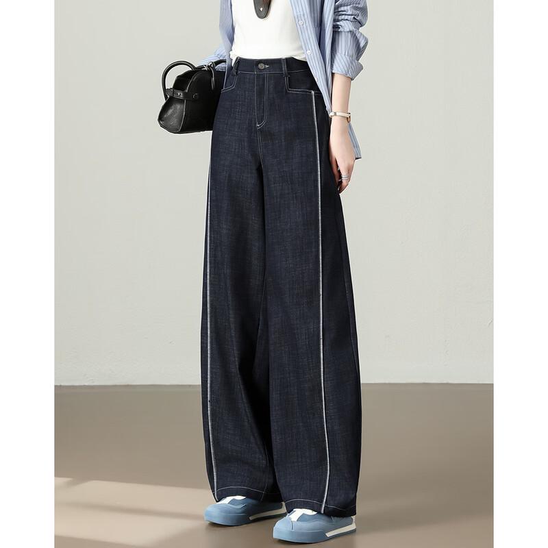 TERRE BLEUE Women s Loose Fit Curved Leg Wide-Leg Pants 28