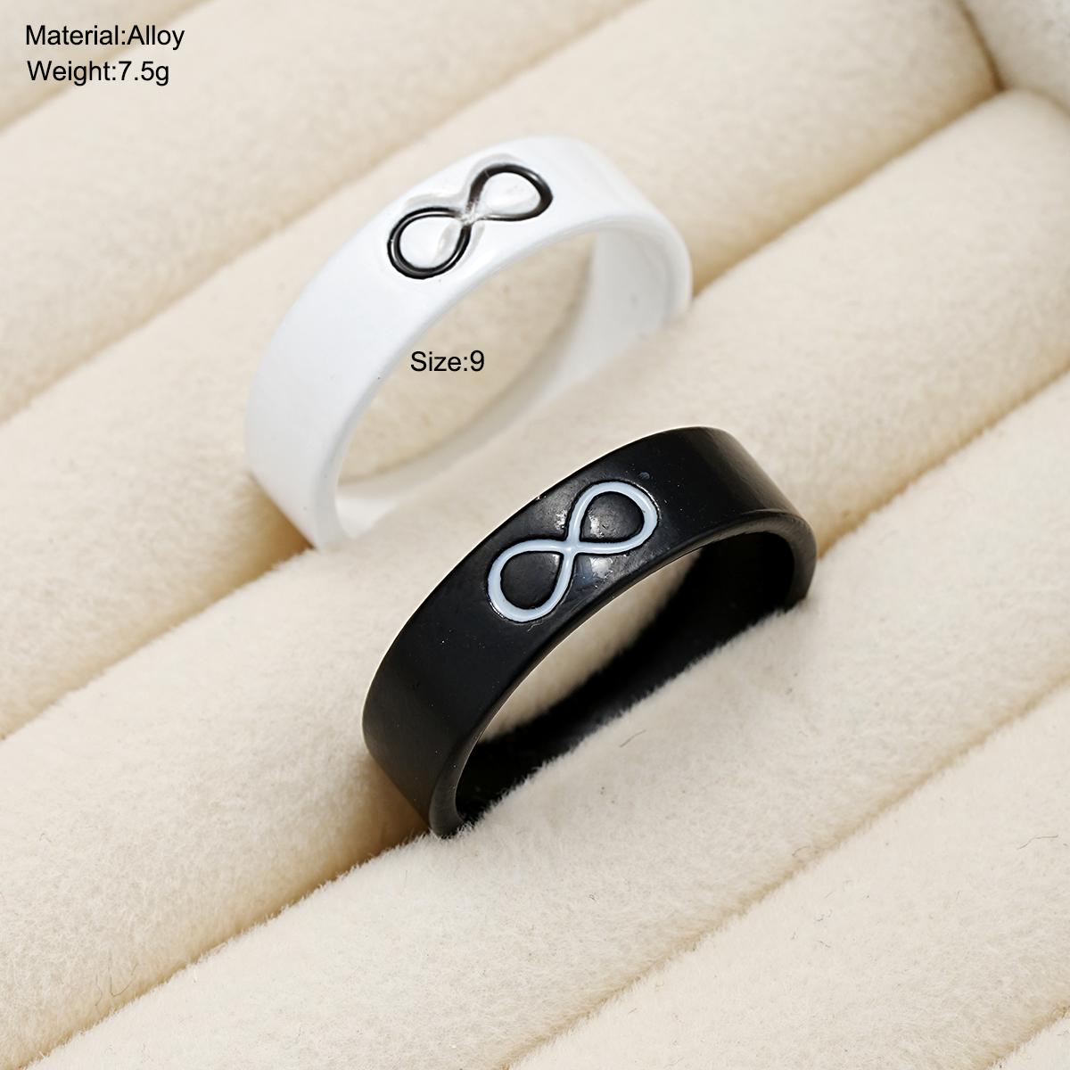 

Модный черно-белый набор колец для пар с надписью «Бесконечность» для женщин и мужчин, простые стильные широкие кольца, ювелирные изделия, модные подарки для вечеринок