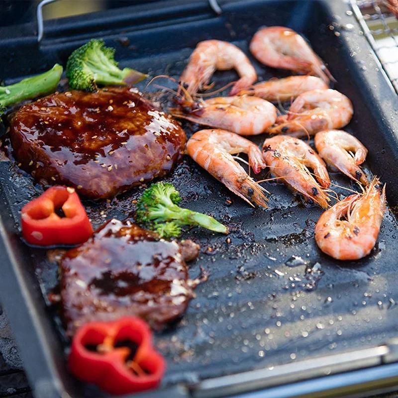 Piastra Griglia per Barbecue, Padella Griglia Padella Cottura, Piastra per Pizza in Ghisa Reversibile, Accessori Universali per Griglia a Gas
